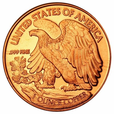 1 OZ .999 COPPER ROUND - WALKING LIBERTY - BULLION - additional view