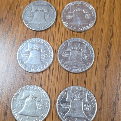6 Ben Franklin half dollars - additional view