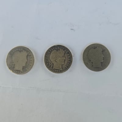 Set of 3 Vintage United States Barber Dime Coins (