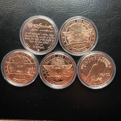 5 - 1 oz copper rounds - Alien; We the people; etc - additional view