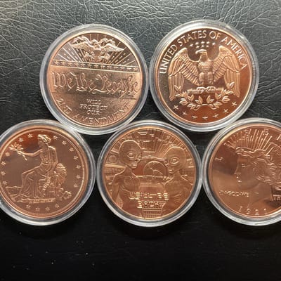 5 - 1 oz copper rounds - Alien; We the people; etc