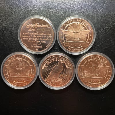 5 - 1 oz copper rnds - buffalo; We the people; etc - additional view