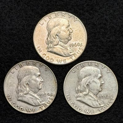 Spot Deal! 3 Franklin Half Dollars – 90% Silver 