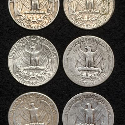  Spot Deal! 6 Washington Quarters 90% Silver - additional view