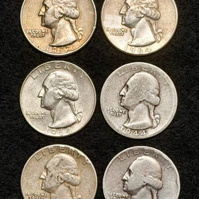  Spot Deal! 6 Washington Quarters 90% Silver