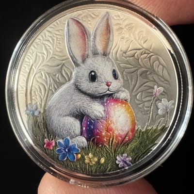  2025 $1 High Relief Colored Easter Rabbit 1oz
