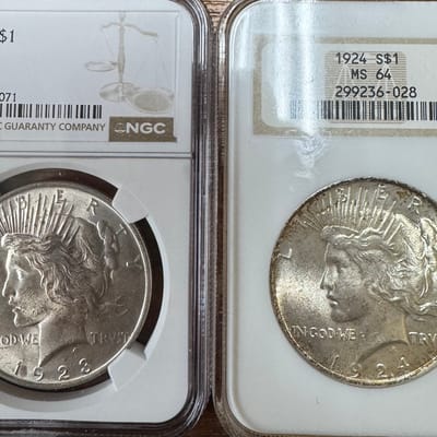 1922 MS63 1923 MS63 & 1924 MS64 Peace Dollars