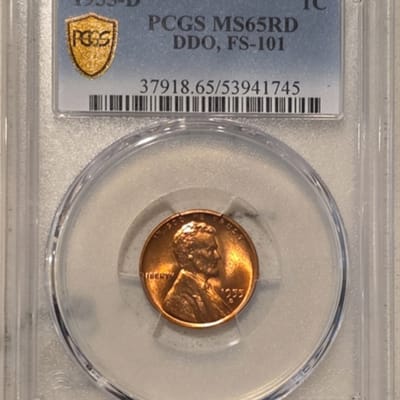 1955-D Lincoln Wheat Cent DDO FS-101 PCGS MS65RD D - additional view