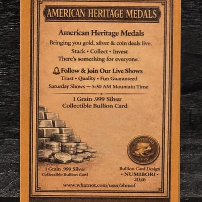 Custom 1 Grain .999 Silver Bullion Card Example - additional view