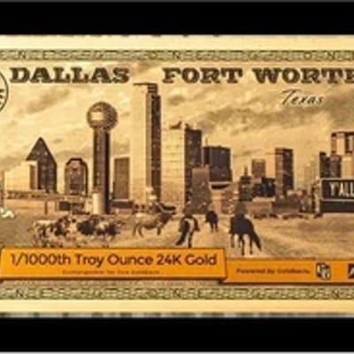 1 DFW Texas GOLDBACK 1/1000 24K Pure Gold Note