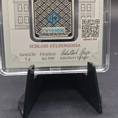 Geiger 5 Gram Premium Silver Bar Sealed In Assay - additional view