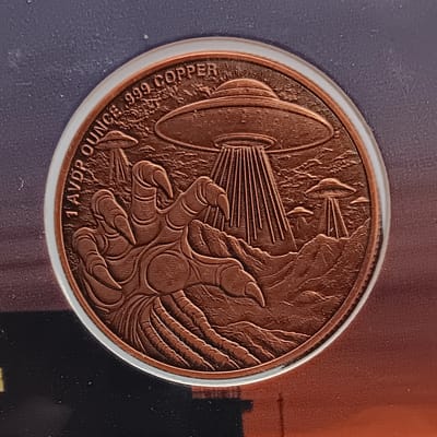 Red Eyed Invader Alien 1 oz .999 Fine Copper Round - additional view