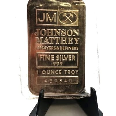 Johnson Matthey 1 oz. 999 Fine Silver Bar Vintage 