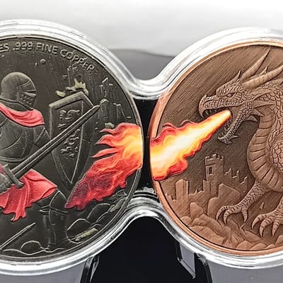 Knight vs Dragon 2x2 Copper Battle Set High Relief