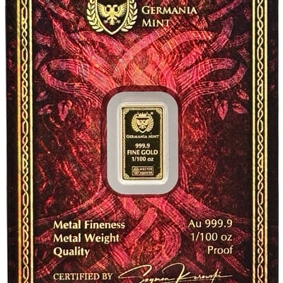 2026 Germania Mint Frigg 1/100oz  9999 Gold Bar - additional view
