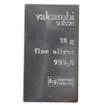 1x-Valcambi Suisse 10 Gram .999 Fine Silver Bar.