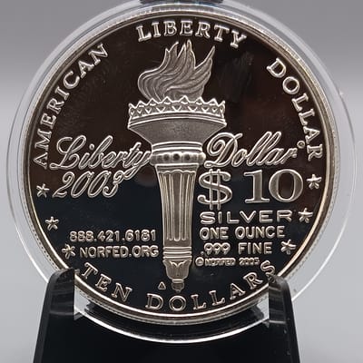 2003 NORFED $10 Liberty Dollar 1 oz .999 Fine AG - additional view