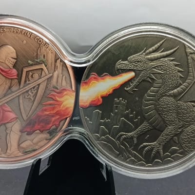 Knight vs Dragon 2x2 Copper Battle Set High Relief - additional view