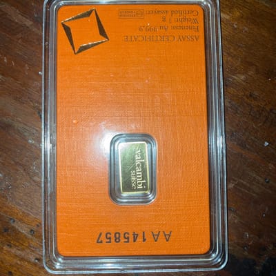 Valcambi Suisse 1g Gold Bar 0.9999 Fine Gold in As - additional view