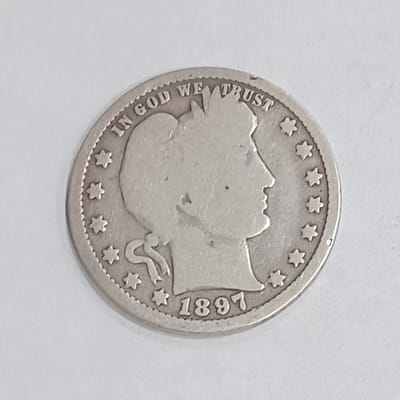 1897 Barber Quarter 90% Silver Vintage US Coin