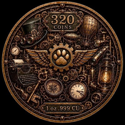2026 Purrlock Holmes Steampunk 1oz Copper Round 3D - additional view