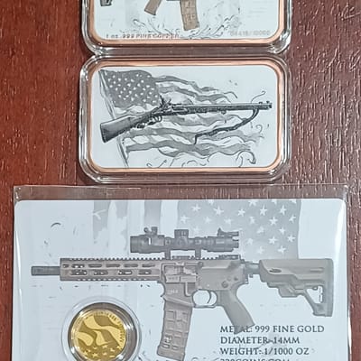 2nd Amendment Set 2x1oz Copper Bars 1/1000 oz Gold - additional view