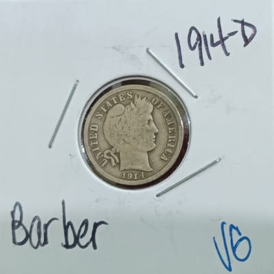 1914-D Barber Dime 90% Silver US Coin VG