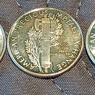 3 x 1/10 oz Silver Round Mercury Dime Golden State - additional view