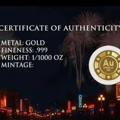 Roulette 1/1000 oz. Gold Round .999 Carded - additional view
