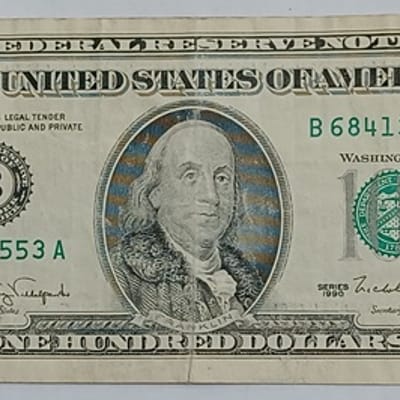 1990 US $100 One Hundred Dollar Bill Franklin B-A