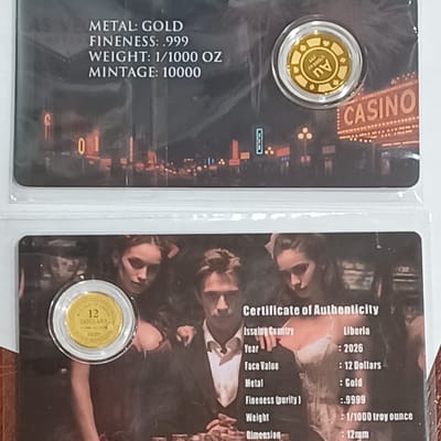Las Vegas & Roulette 1/1000 oz. Gold Round & Coin - additional view