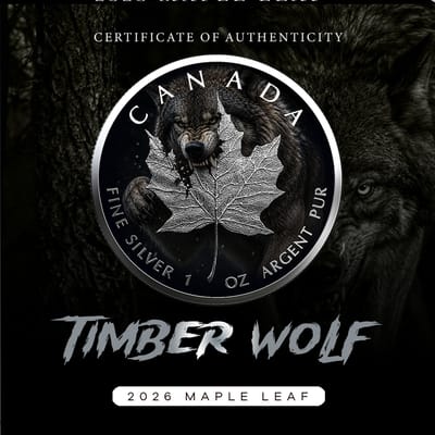1 oz. Silver Maple Leaf Coin 2026 TIMBER WOLF