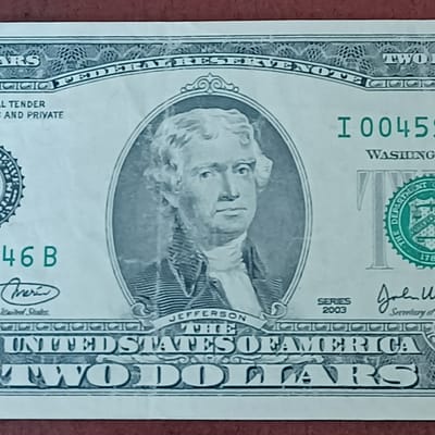 $2 Two Dollar Bill 2003 Series US FRN I-B Block