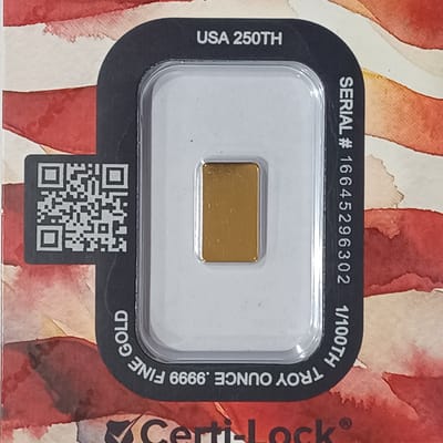 USA 250 Scottsdale 1/100 oz .9999 Pure Gold Bar BU - additional view