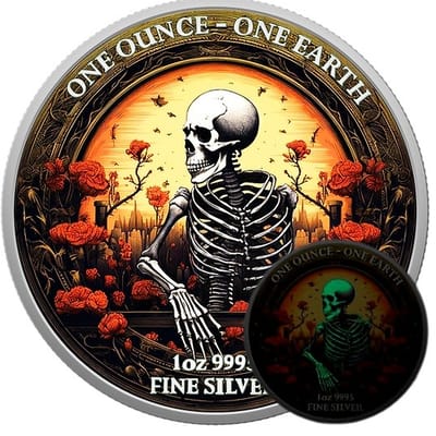 2022 Fiji Halloween Skeleton 1oz Silver Coin Glow