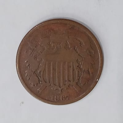 1867 Two Cent Piece US Coin Antique Vintage Bronze - additional view
