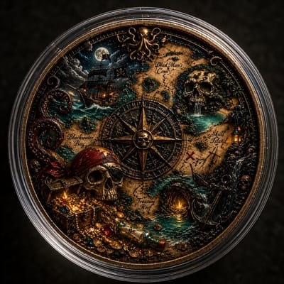 Pirate Treasure Cursed Map 1oz Copper Round Color - additional view