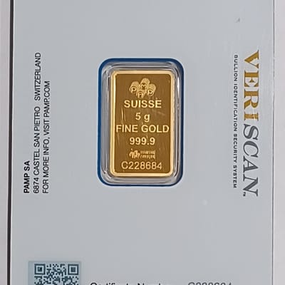 5g Gold Bar .9999 Pure PAMP Suisse Lady Fortuna - additional view
