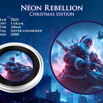 2025 Neon Rebellion Santa Colorized 1g .999 Silver