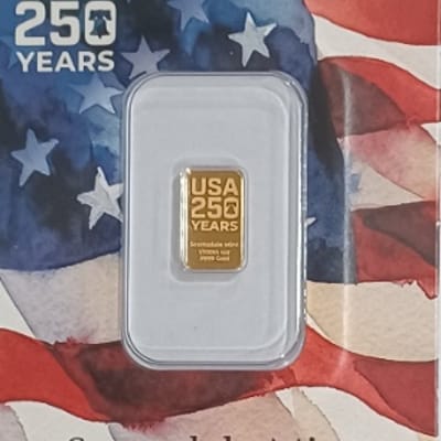 USA 250 Scottsdale 1/100 oz .9999 Pure Gold Bar BU