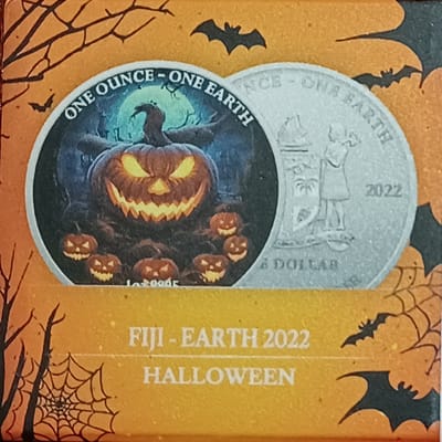 2022 Fiji 1 oz Silver Coin Halloween Pumpkin Glow