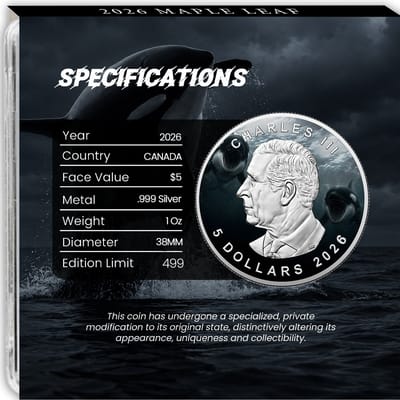 2026 Maple Leaf 1 oz Silver Coin Colorized ORCA - additional view