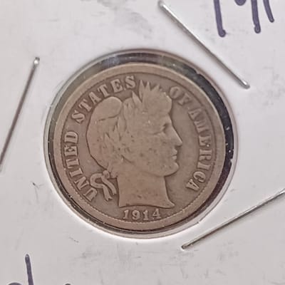 1914-D Barber Dime 90% Silver US Coin VG - additional view