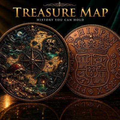 Pirate Treasure Cursed Map 1oz Copper Round Color