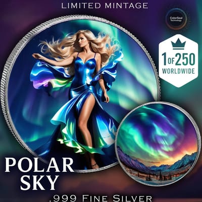 2025 ASE 1oz Silver Coin POLAR SKY Colorized .999