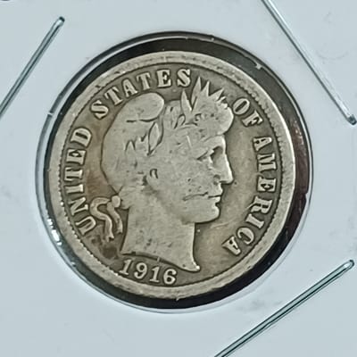 1916-P Barber Dime 90% Silver Historic US Coin VG