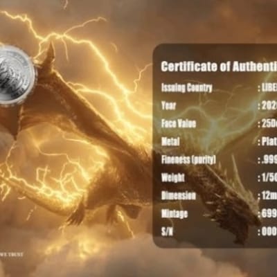 1/500 oz. Platinum Liberian Coin 2026 Tesla Dragon - additional view