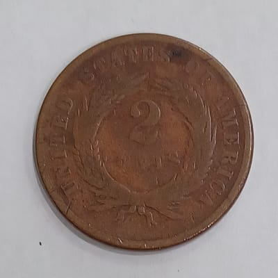 1867 Two Cent Piece US Coin Antique Vintage Bronze