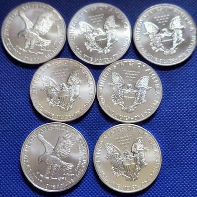 7 Mixed American Silver Eagles