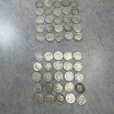 5.00 FV Roosevelt dime below spot/melt.